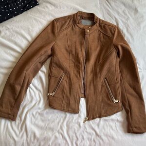 Brown Faux Suede Biker Jacket